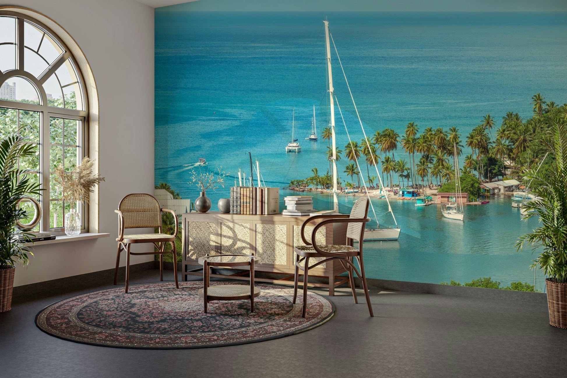 Calm seaside mural for interior walls