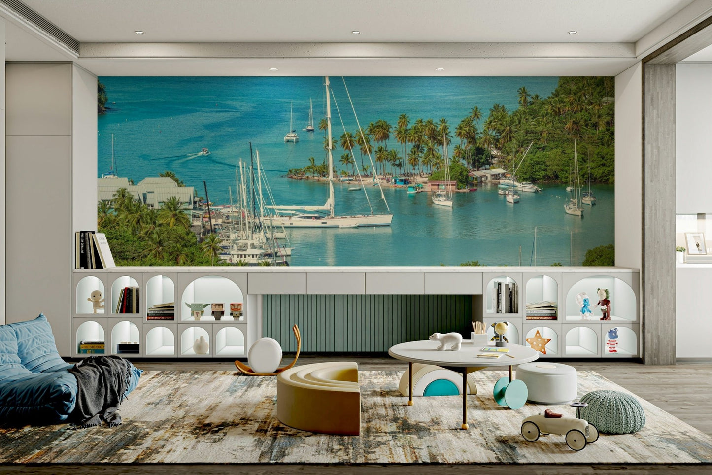 Sunny coastline wall mural design