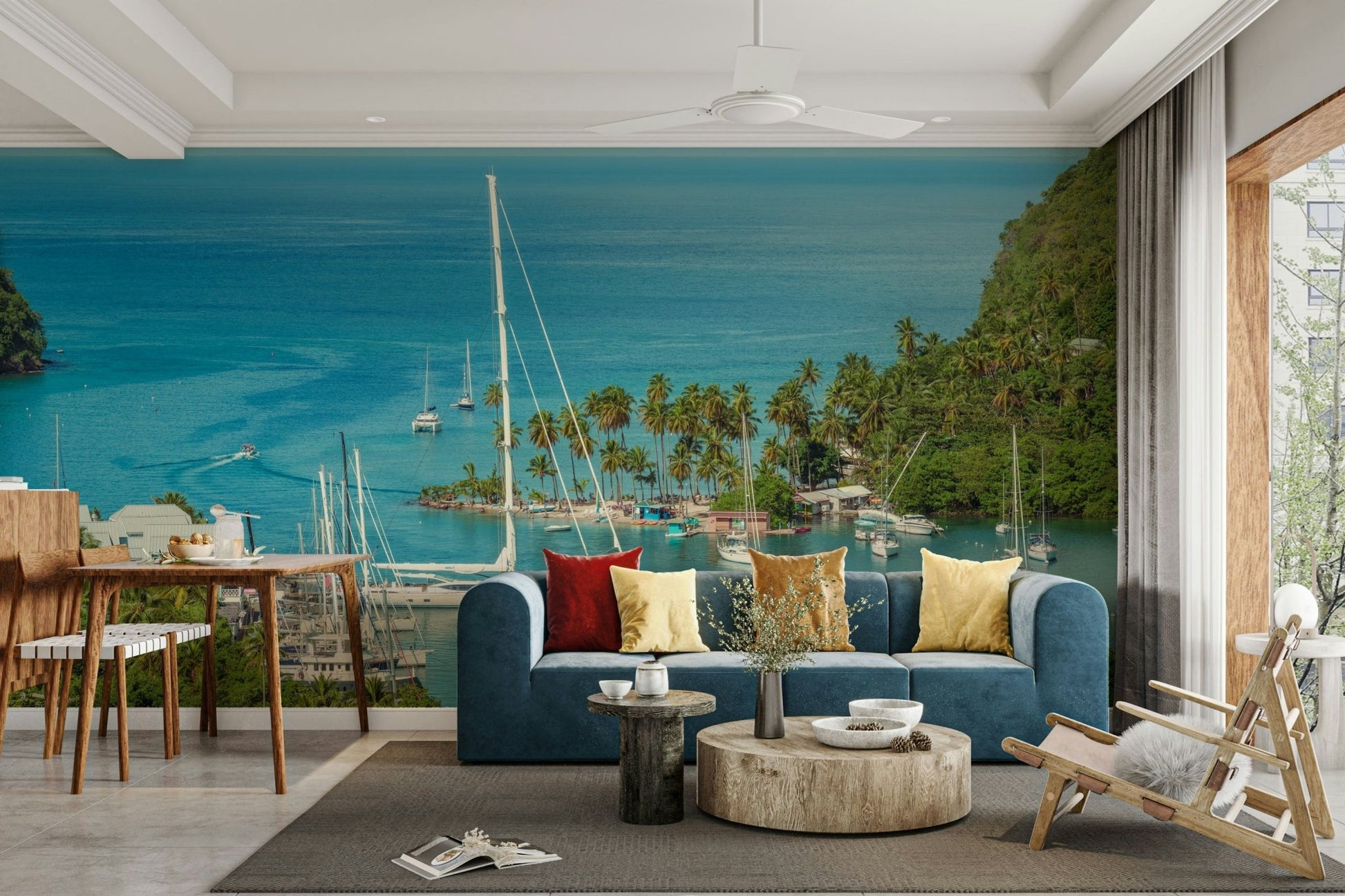 Blue ocean waves and beach mural

