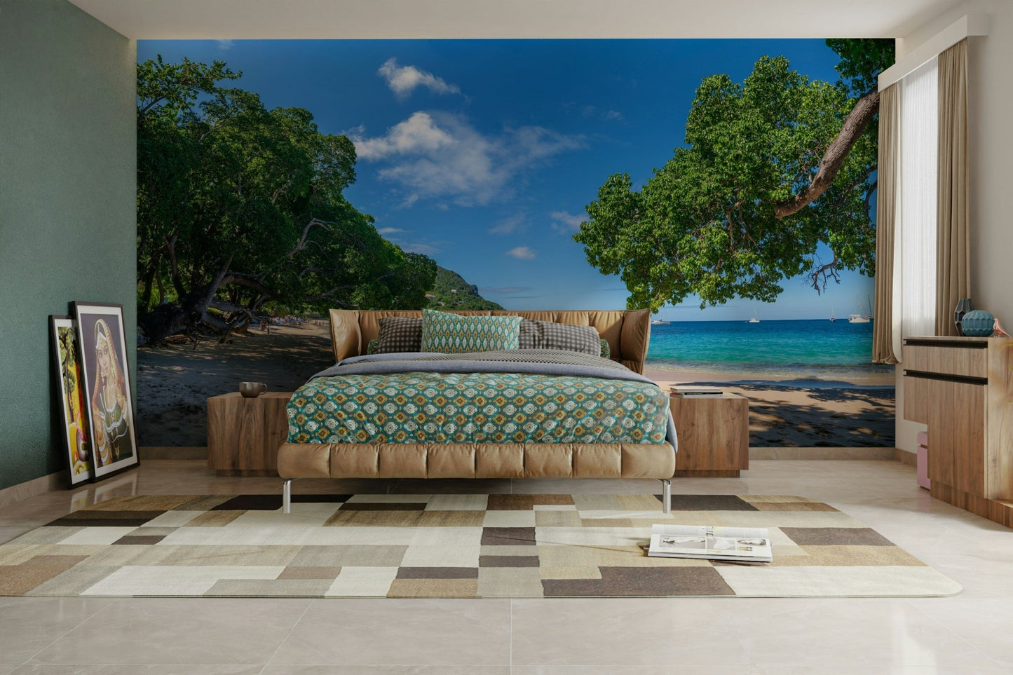 Paradise beach scene mural
