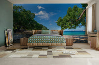 Paradise beach scene mural
