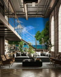 Peaceful coastal landscape mural
