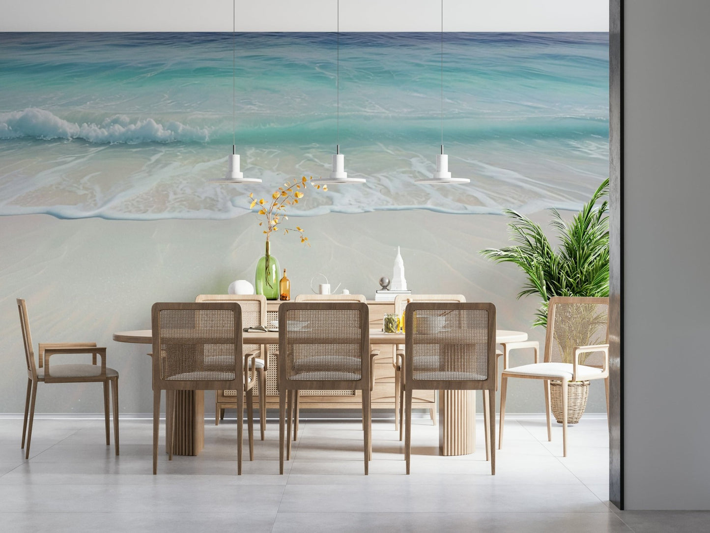 Detailed sea foam and sand texture mural for a spa-inspired bathroom wall.