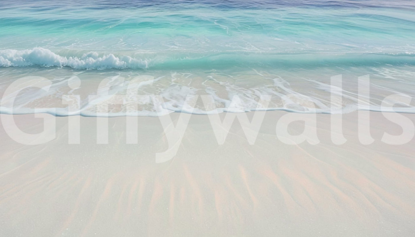 Tropical beach scenery mural for a modern workspace to encourage a calm environment.
