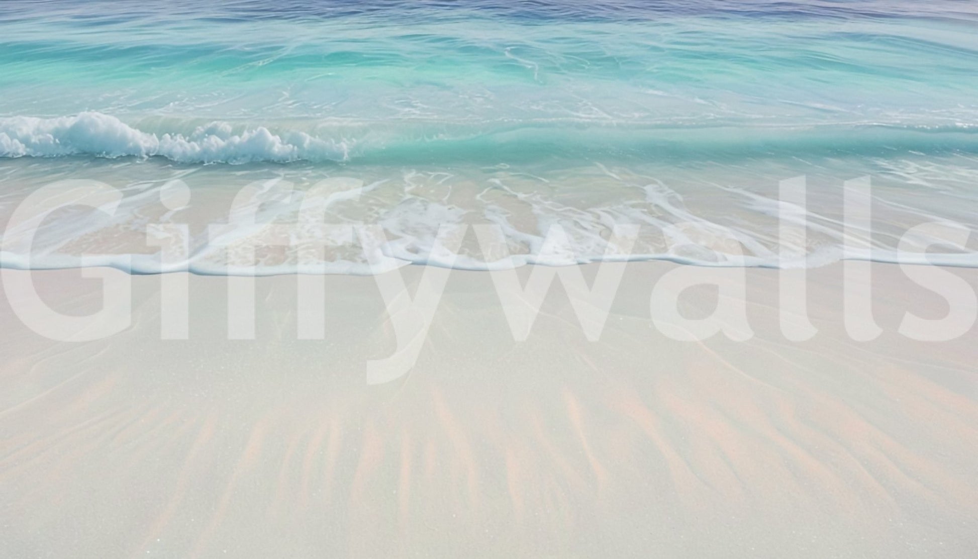 Tropical beach scenery mural for a modern workspace to encourage a calm environment.