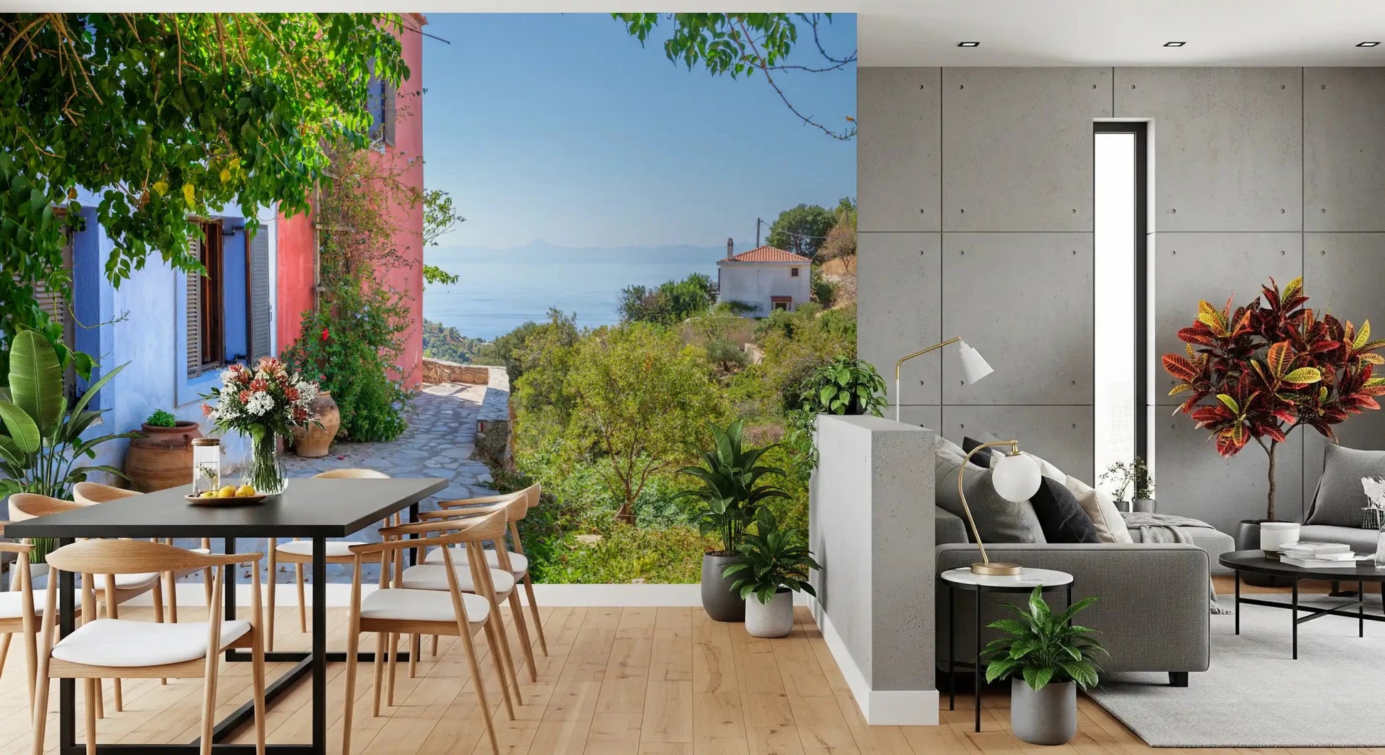 Dining corner with Coastal Path Charm Wall Mural and a relaxed seaside setting, GD8892