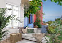 Window seat area with Coastal Path Charm Wall Mural and leafy coastal charm, GD8892