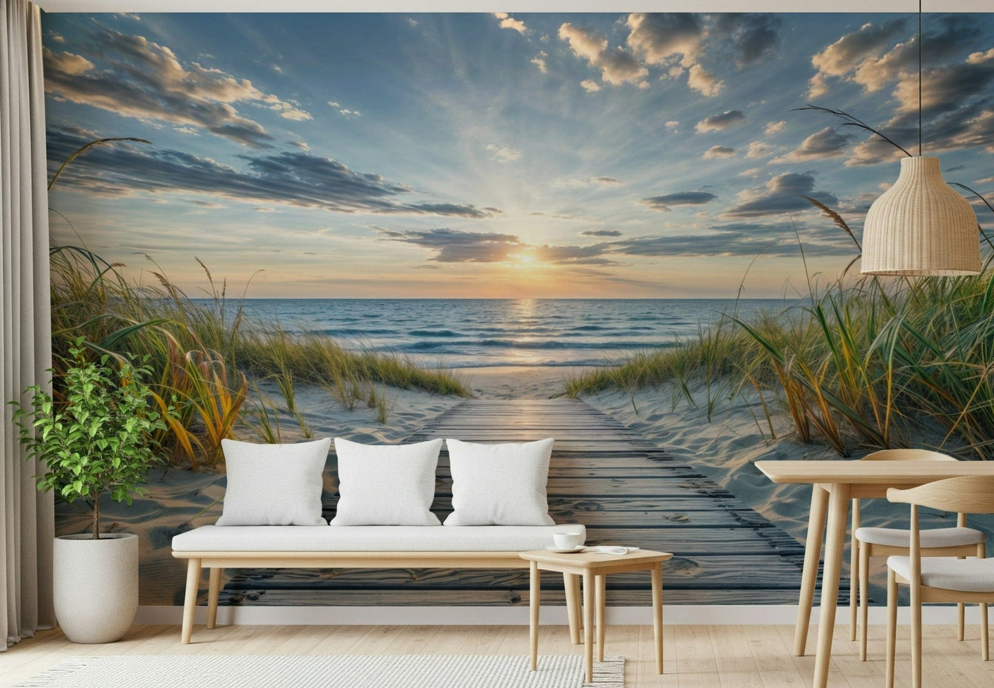Coastal Path Serenity Wall Mural wallpaper mural for a dining room area.