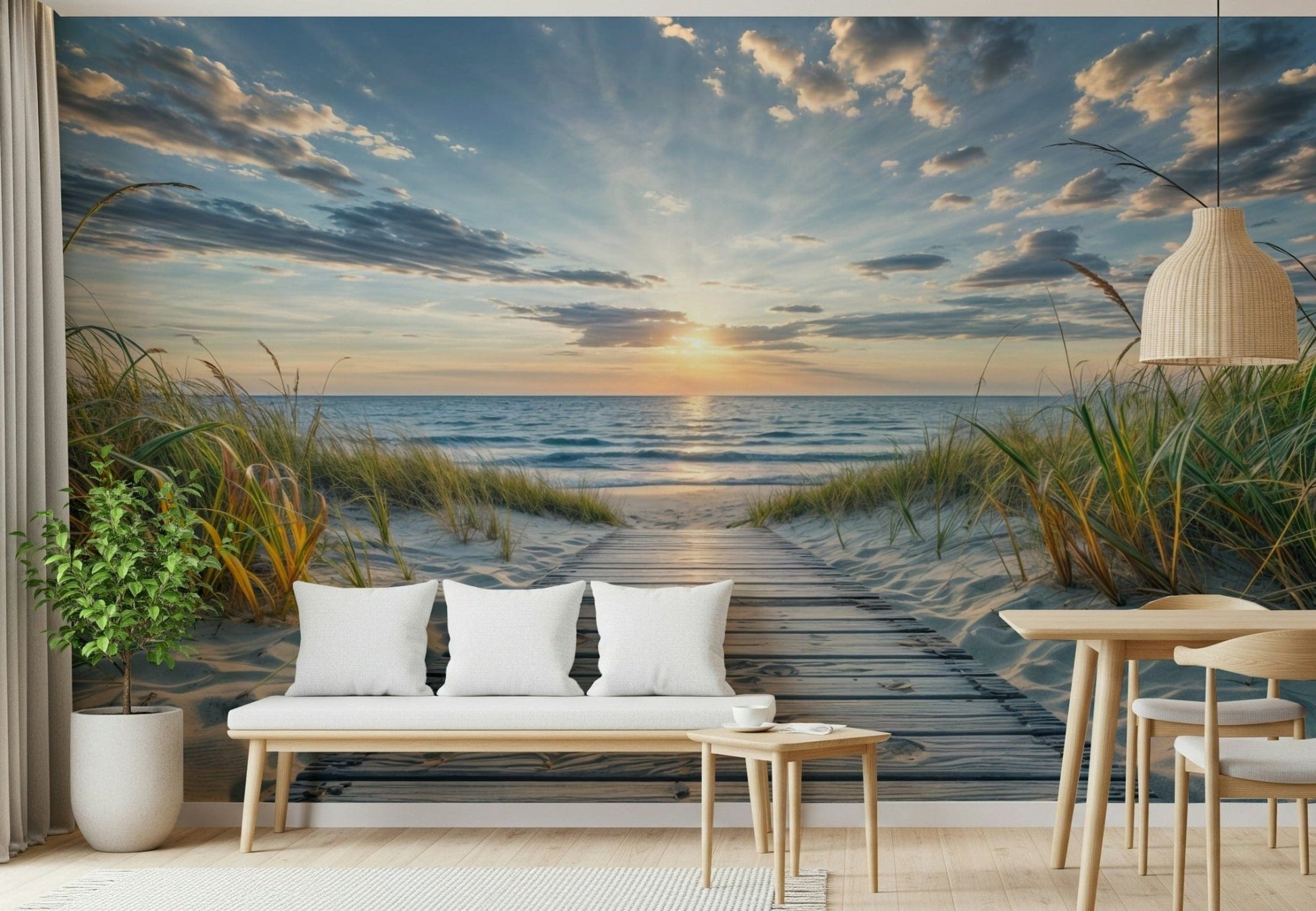 Coastal Path Serenity Wall Mural wallpaper mural for a dining room area.
