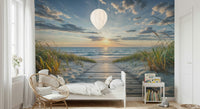 Sandy path and ocean wallpaper mural for a modern apartment lounge.