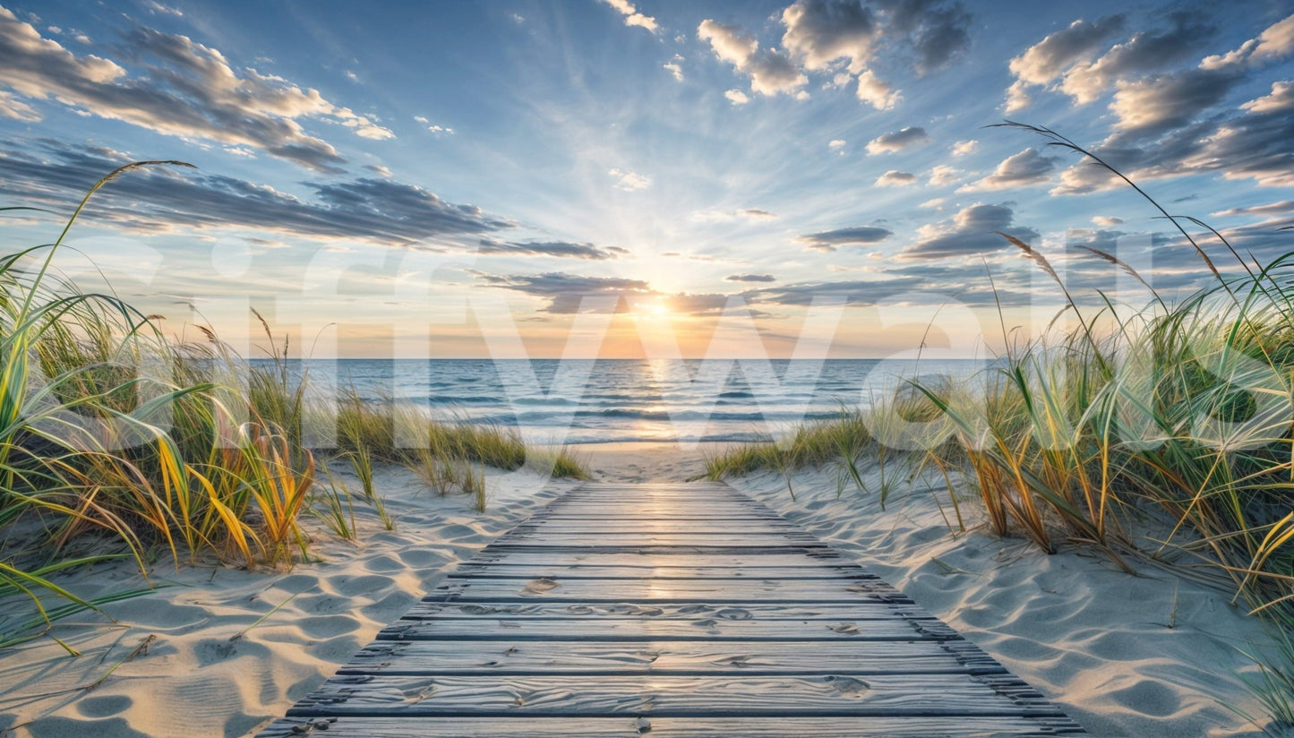 Minimalist coastal scenery wallpaper mural for a serene nursery space.