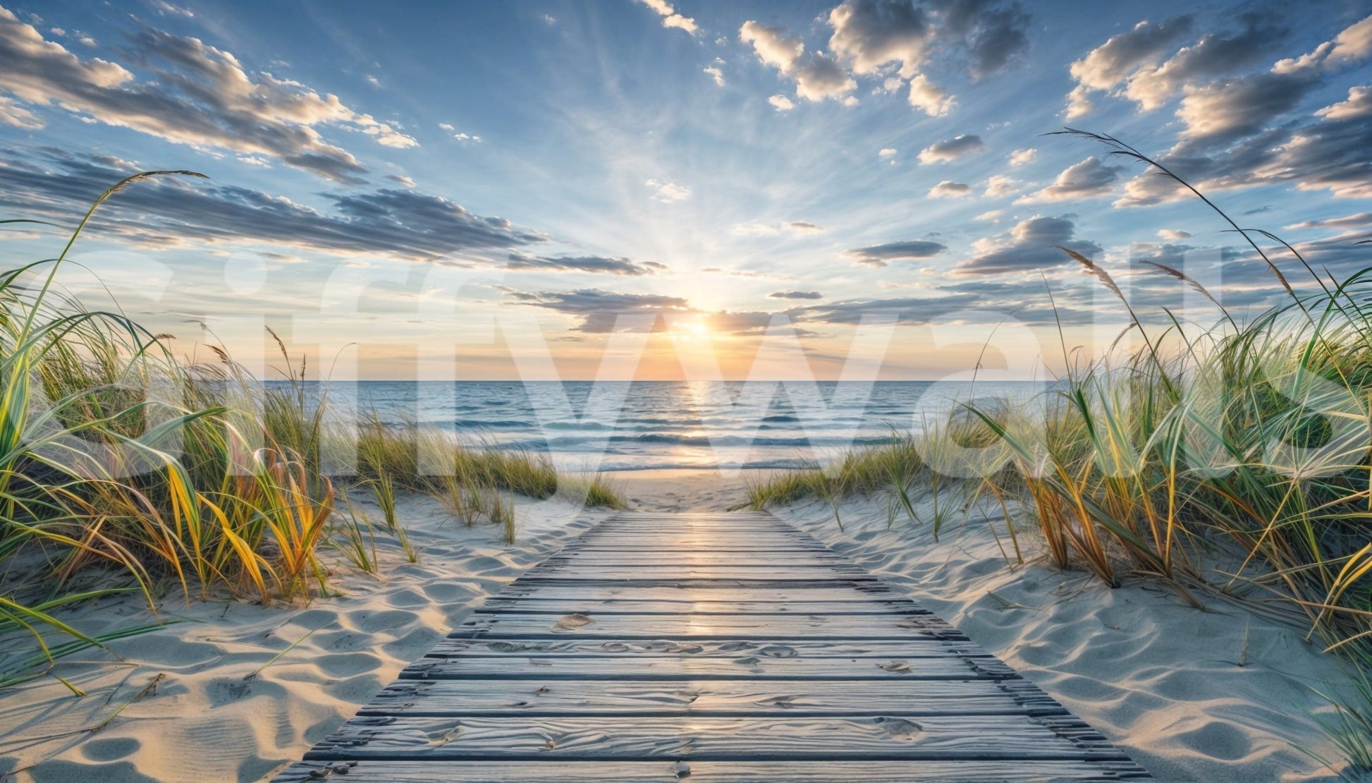 Minimalist coastal scenery wallpaper mural for a serene nursery space.