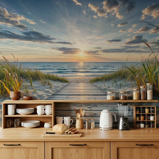 Coastal Path Serenity Wall Mural wallpaper mural in a calm living room., GD7903