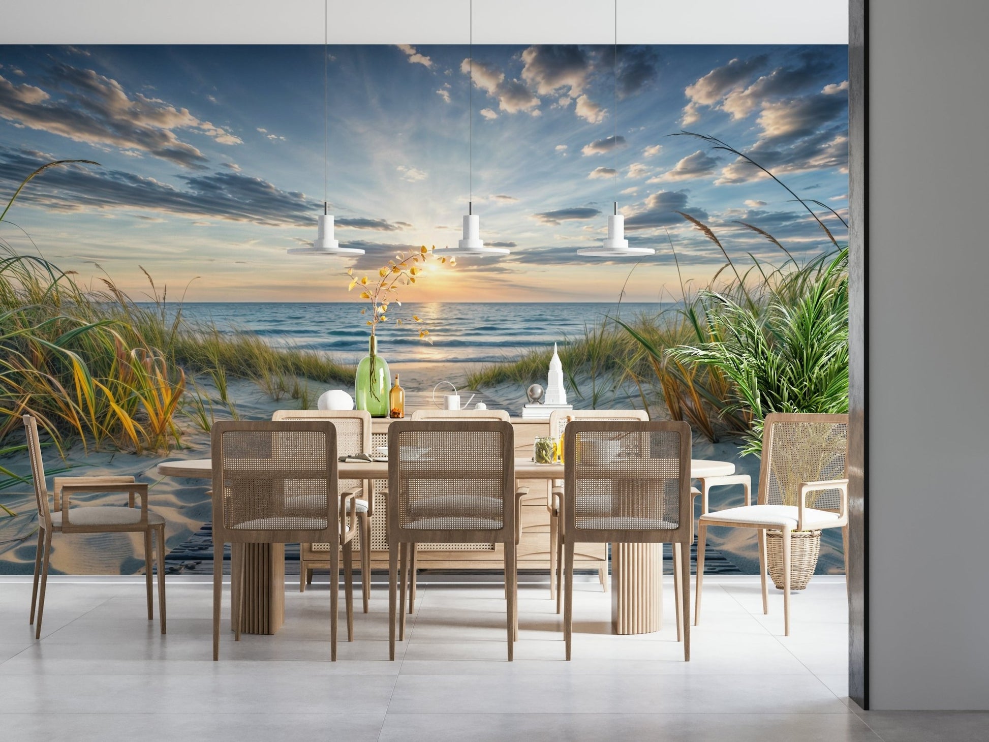 Coastal Path Serenity Wall Mural wallpaper mural in a bright hallway.