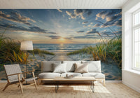 Beach path scenery wallpaper mural for a breezy bedroom feature wall.