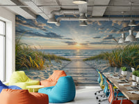 Seaside landscape wallpaper mural for a peaceful office wall décor.