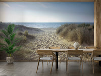 Ocean path wall mural creating peaceful interior vibes

