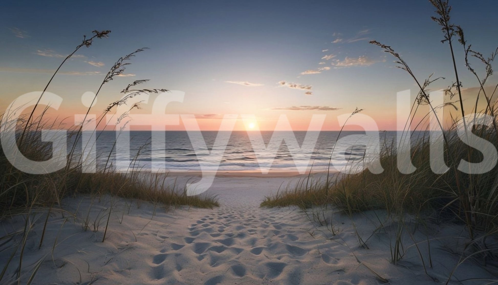 Serene coastline path with waves and sunset backdrop GD454

