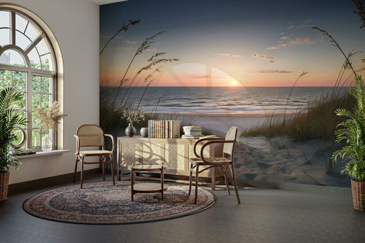 Coastal path leading to peaceful beach view


