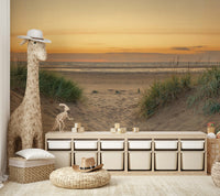 Soft-toned coastal scene wall design

