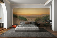 Tranquil beach mural with coastal details

