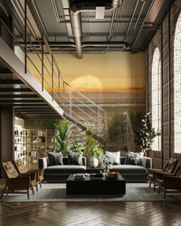 Peaceful ocean mural with calm coastal view

