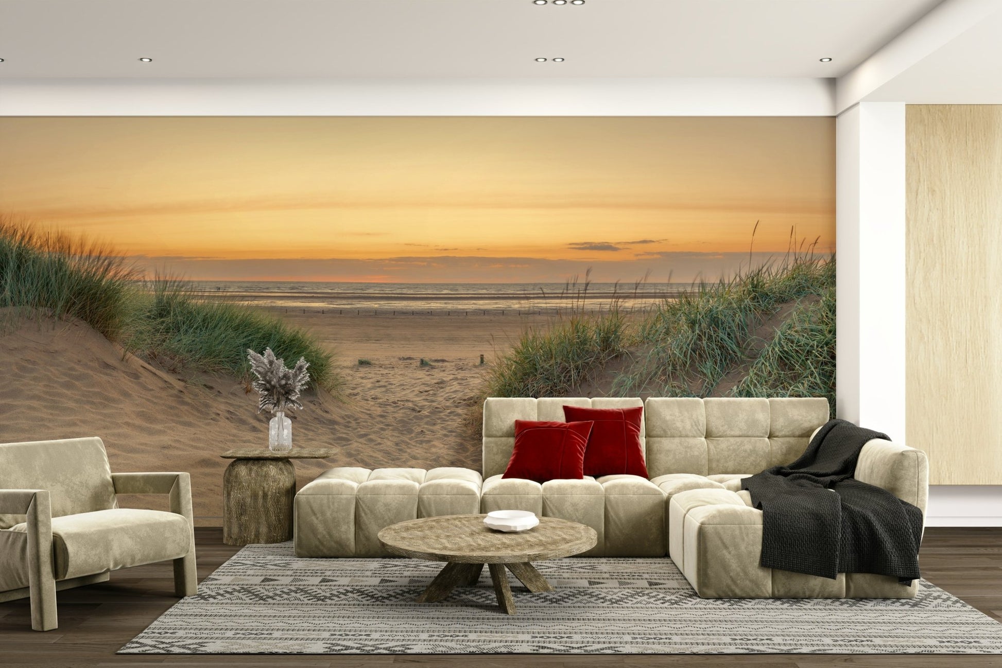 Shoreline mural with peaceful ocean setting

