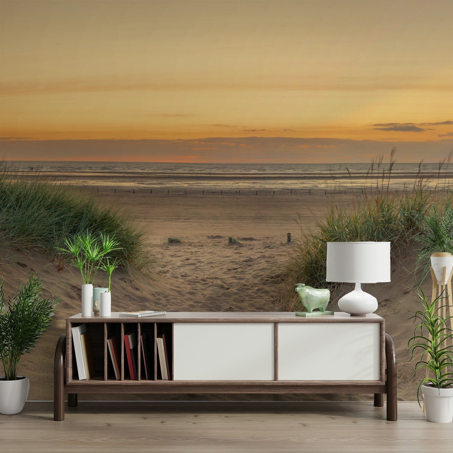 Coastal peace mural with sea and sand view

