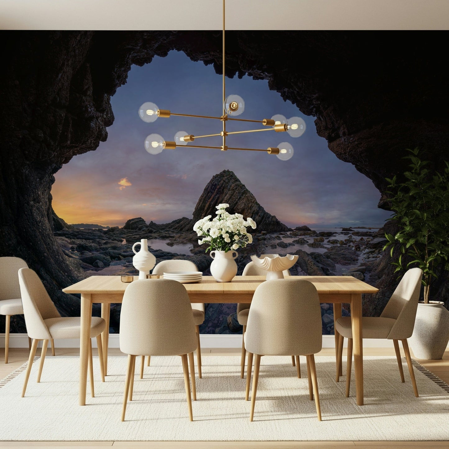 An artistic minimalist form mural for home decor.