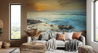 Open-plan living space highlights Coastal Radiance Wall Mural in ocean tones, GD8634