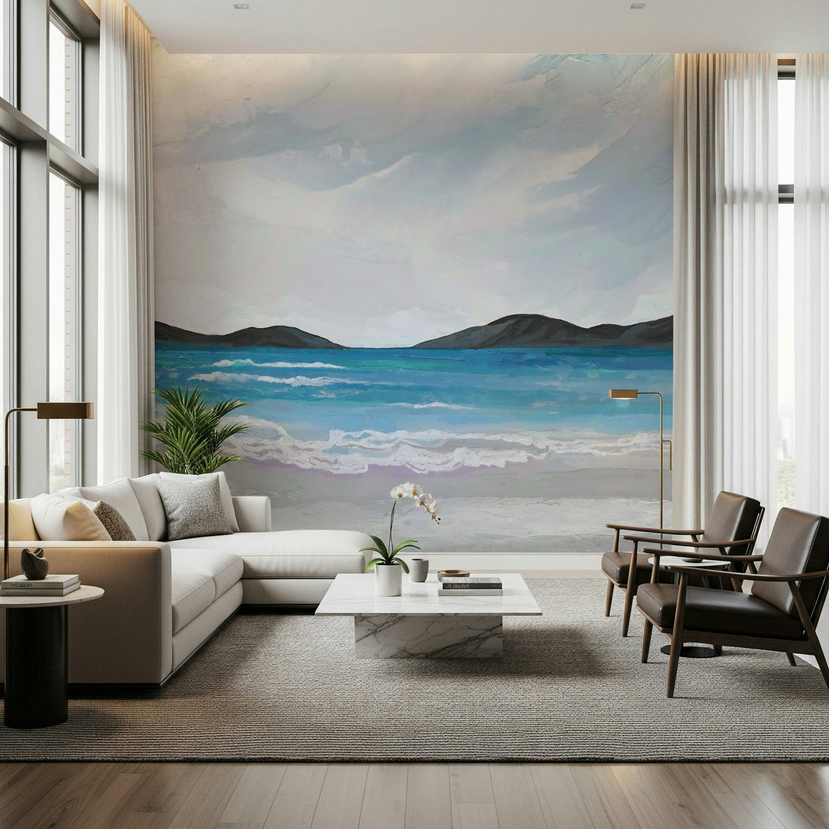 Coastal Scene Wall Mural designed for bright living room with natural light, GD7528