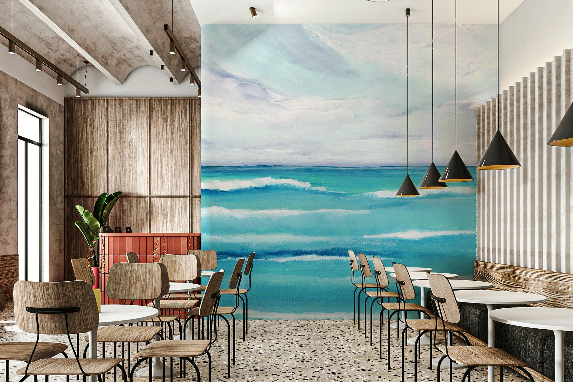 Bedroom decorated with seascape wall mural, GD1084