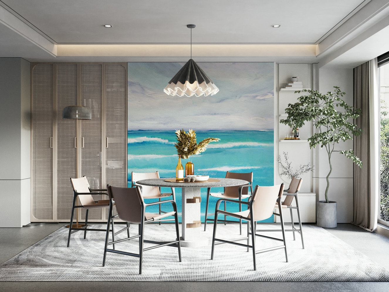 Coastal Seascape wall mural on living room wall

