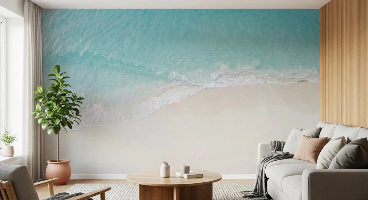 Hallway Coastal Serenity wall mural soft aqua wave pattern