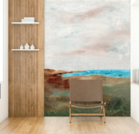 Serene ocean mural with soft coastal tones, GD901