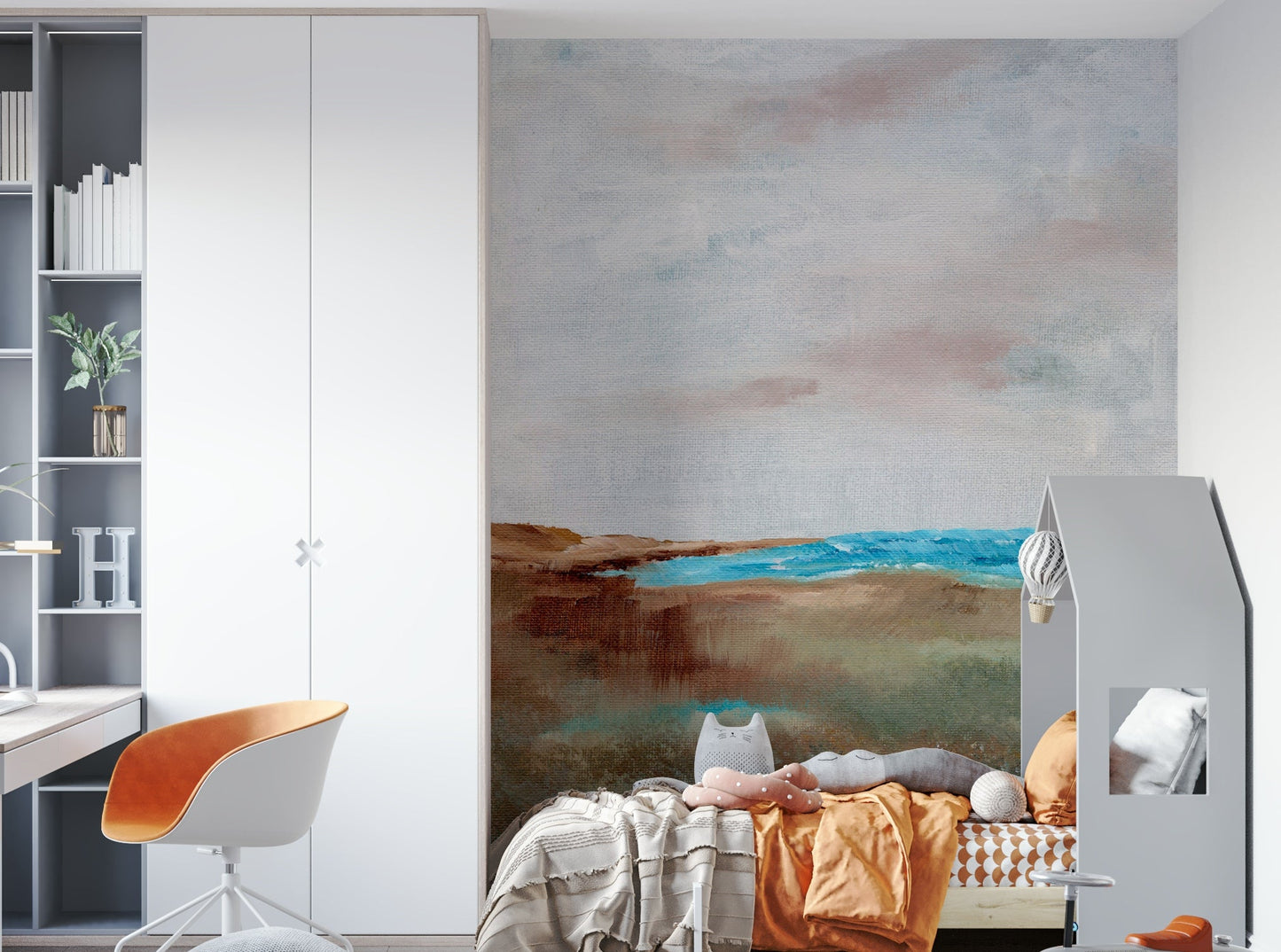 Blue and beige coastal mural for modern rooms, GD901