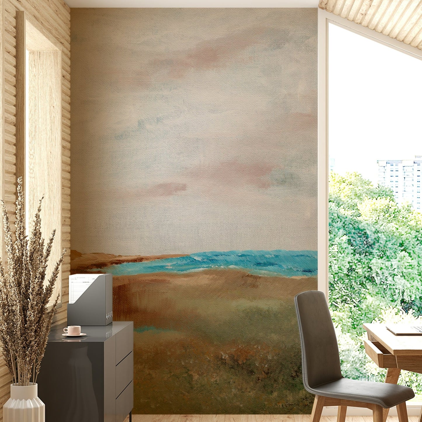 Minimalist ocean mural with serene ambiance, GD901