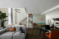 Peaceful shoreline scene mural in soft colors, GD901