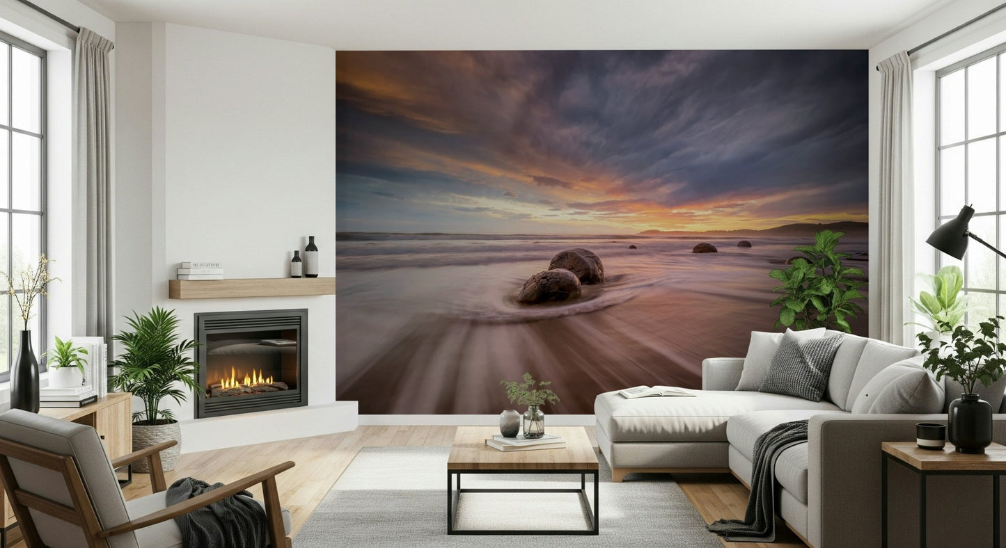 A calming abstract design wallpaper mural that defines a space.