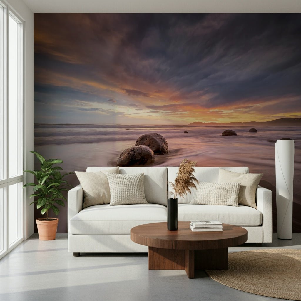 An artistic soft focus mural on minimalist wallpaper.