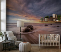A graceful subtle pattern wall mural in cool, neutral tones.