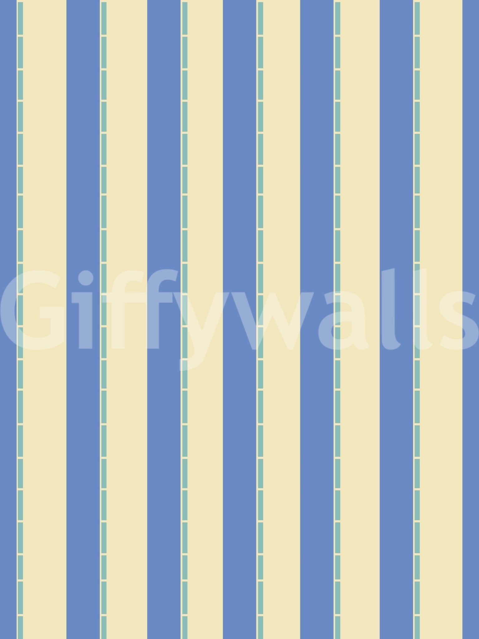 Coastal Stripes Wallpaper with blue and beige vertical bands in a calm repeat layout