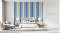 Bedroom vanity styled in Coastal Stripes Wallpaper with airy blue stripes
