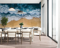 Minimal Dining corner enriched by Coastal Surge Wall Mural and layered surf tones, GD8672
