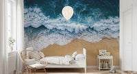 Kids bedroom finished with Coastal Surge Wall Mural and bold seafoam pattern, GD8672