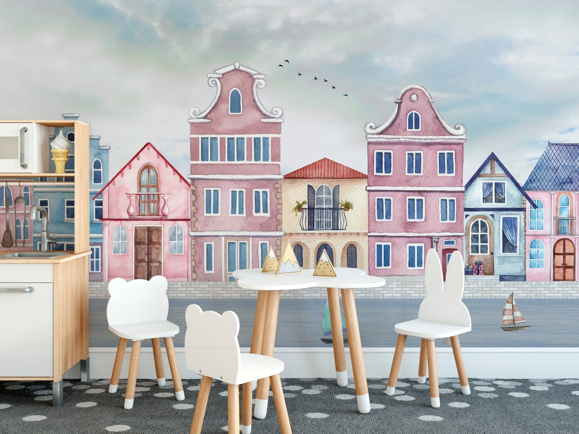 Coastal town houses wallpaper, C29
