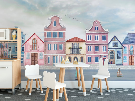 Coastal town houses wallpaper, C29