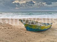 Colorful boat hull, rough sea, beautiful wallpaper for nautical decor.