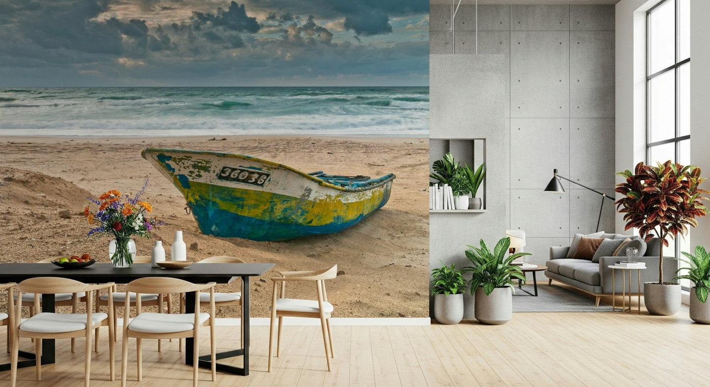 Coastal Vessel Wall Mural, a great, rustic boat on the beach.