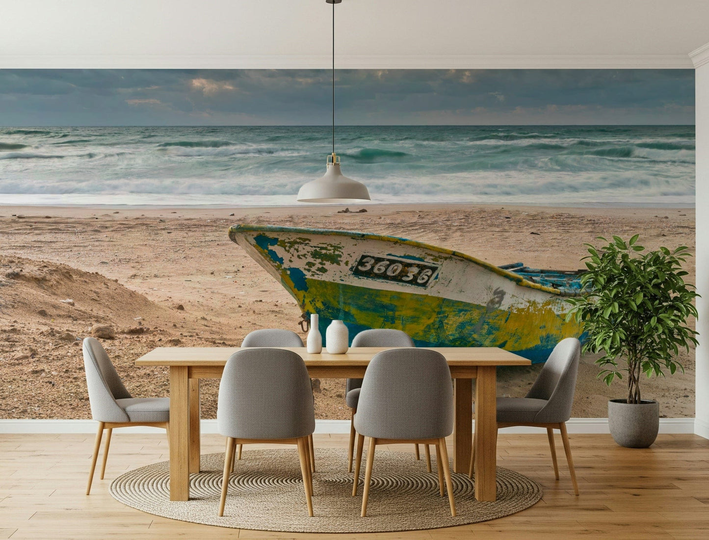 Rustic fishing skiff Coastal Vessel  unique wallcovering.